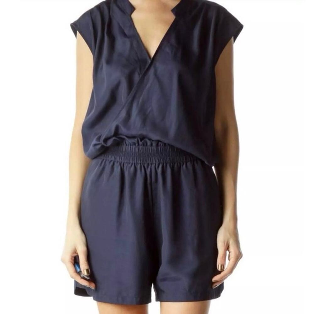 J. CREW Navy Blue Wrap-Front Shorts Romper One-Piece Preppy Nautical - Sz 4